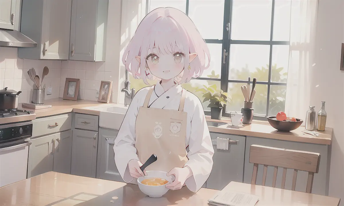 朝食メニューをノートに計画している女性。固定メニュー化による朝の時間短縮と効率化の考え方を表現した画像